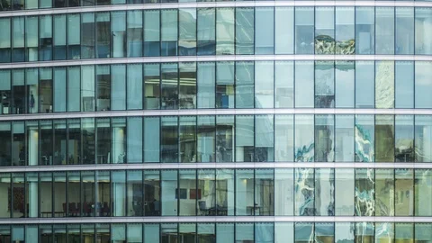 Day time Close up View Office Windows Business Center London City UK Timelapse Stock Footage 104404749
