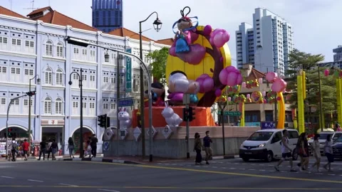 Day time decorations of Mid Autumn Festival 2020 , Chinatown Stock Footage 139791280