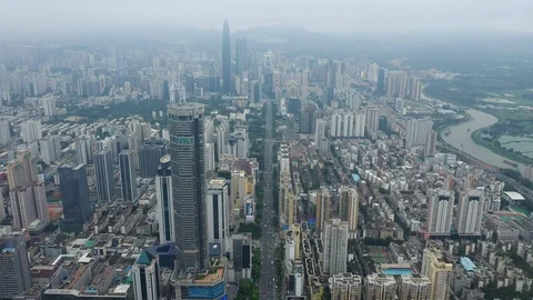 Day time flight over shenzhen cityscape high aerial panorama 4k china Stock Footage 107641558