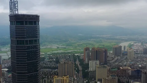 Day time flight over shenzhen cityscape aerial panorama 4k china Stockbeeldmateriaal 107642370