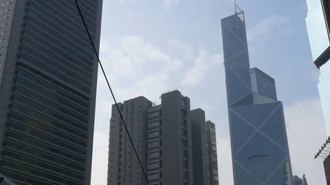 Day time hong kong city center tram ride skyscrapers panorama 4k china Stock Footage
