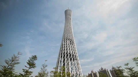 Day time lapse of the Canton Tower in Guangzhou, China Stock Footage