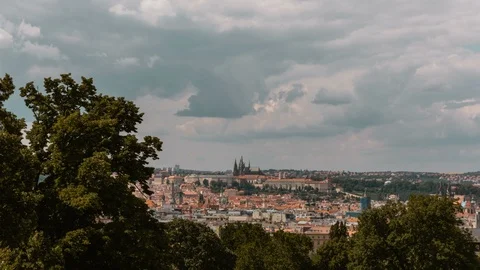 Day, time lapse of the clouds moving over Prague cityscape 4k Stock Footage