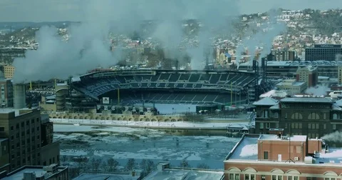Day Time Lapse View Winter Establishing Shot of PNC Park Stock Footage 83955474