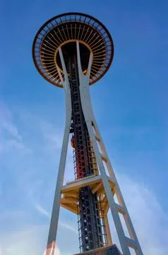 A day time low angle shot of the Space Needle in Seattle, Washington. The s.. Stock Photos
