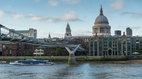 Day time Millennium bridge, St. Paul's cathedral, City of London School. London Stock Footage 102378820