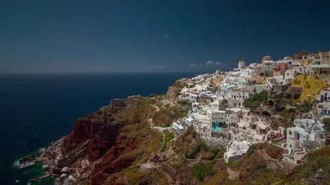 Day time santorini island famous fira town hill bay 4k timelapse greece Video stock 83261353