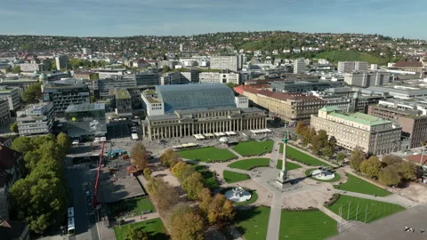Day time stuttgart city central square aerial panorama 4k germany Stock Footage 244278067