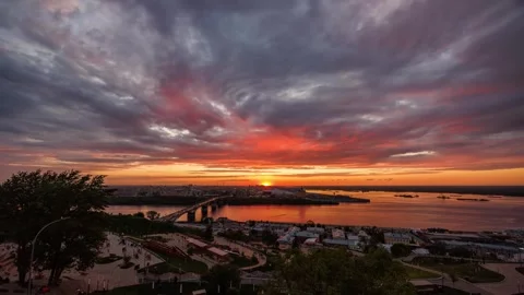 Day time time-lapse capturing the famous view of the arrow in Nizhny Novgorod Stock Footage 309858814