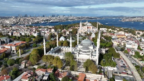 Day time tracking Blue Mosque Turkey Stock Footage 253660677