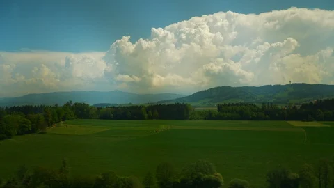 Day time train side window pov panorama 4k switzerland Stock Footage 92143459