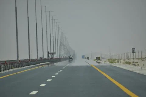 A day time view from Abu Dhabi - Ghweifat highway road.Abu Dhabi,UAE.04.08.20 Stock Photos