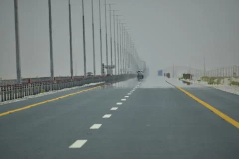 A day time view from Abu Dhabi - Ghweifat highway road.Abu Dhabi,UAE.04.08.20 Stock Photos