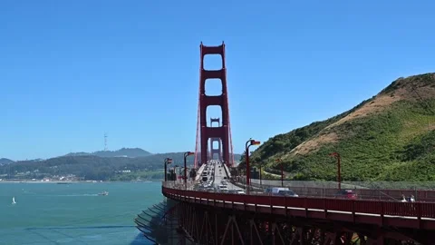 Day time view of Golden Gate Bridge with traffic in San Francisco Stock Footage 294553050