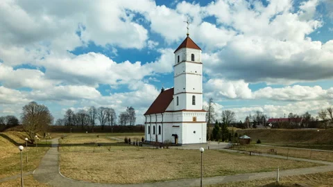 Day time view of the old famous Calvinist Cathedral in Zaslavl, Belarus Stock Footage 130317685