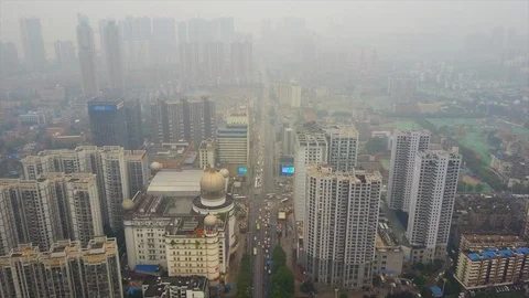 Day time wuhan cityscape traffic road aerial panorama view 4k china Stock Footage