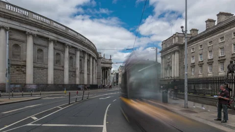Day Timelapse of Dublin City by Trinity College Westmoreland St Stock Footage 138436513