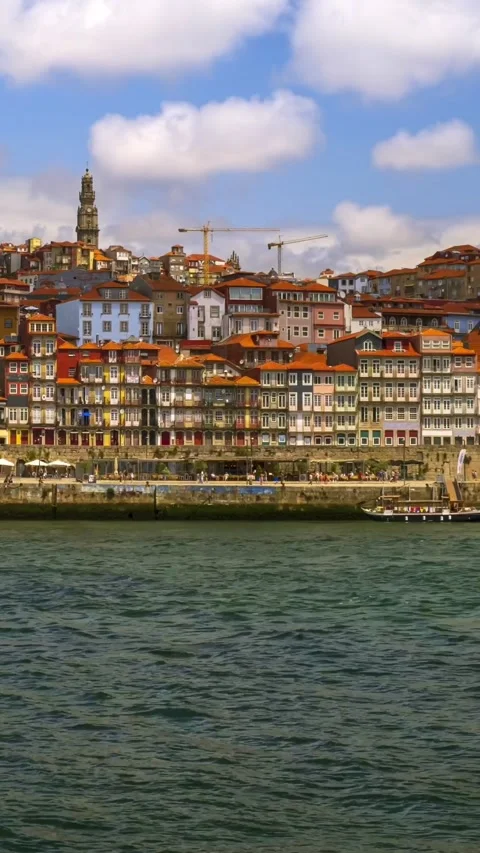 Day timelapse of Porto oldest district Ribeira, Douro River, Portugal. Clouds Stock Footage 275501331