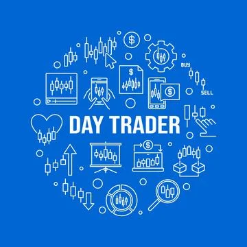 Day Trader vector Crypto Trading linear round blue illustration or banner Stock Illustration