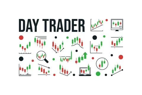 Day Trader vector Cryptocurrency Trading horizontal banner in flat style Stock Illustration
