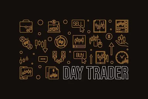 Day Trader vector Cryptocurrency Trading horizontal banner in thin line style Stock Illustration