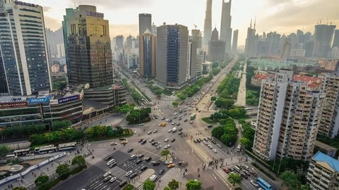 Day Traffic Interchange Crossroad 4K Time Lapse From Shanghai City. 스톡 동영상 100366540