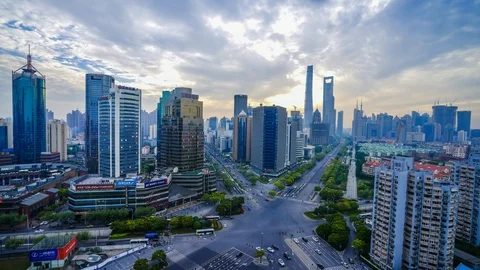 Day Traffic Interchange Crossroad 4K Time Lapse From Shanghai City. 스톡 동영상 100366670