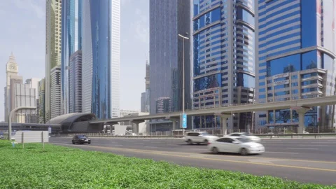 Day traffic of Sheikh Zayed Road in Dubai, UAE Stock Footage 100741752