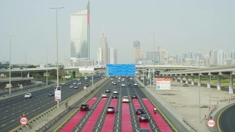 Day traffic of Sheikh Zayed Road in Dubai, UAE Stock Footage 100742047