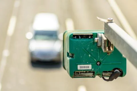 Day view of average speed traffic camera over UK Motorway Foto stock