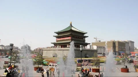 Day view of the Bell Tower in Xian Stock Footage 885884