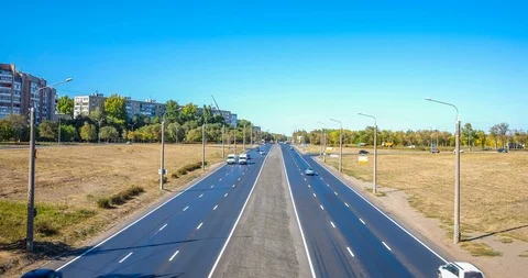 Day view from the bridge to the bypass highway with moving cars Stock Footage 97384919