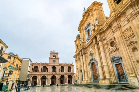 Day view of main square and Cathedral in Marsala Stock Photos