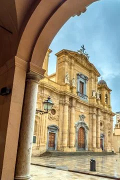 Day view of main square and Cathedral in Marsala Stock Photos