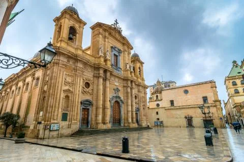 Day view of main square and Cathedral in Marsala Stock Photos