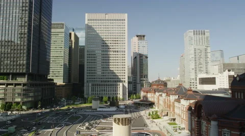 Day View of Office Buildings front of Tokyo Station Stock Footage 60196845
