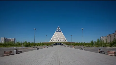 A day view of the Pyramid of Peace hyper lapse in Astana. Kazakhstan landmarks Stock-Footage 84937241