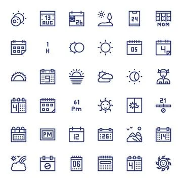 Day Visual Pack containing 36 Bold Line Pixel Optimized Vector Icons Stock Illustration