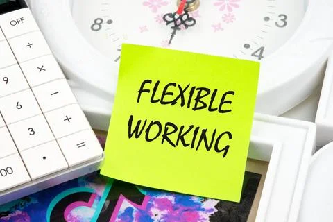 Day working week concept. FLEXIBLE WORKING words on a light green sticker o.. Stock Photos