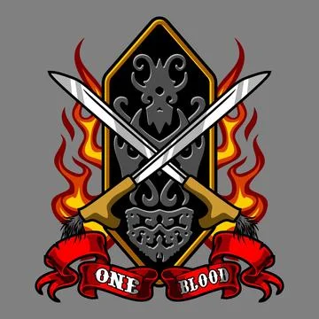 Dayak shield flanked by two swords Stock Illustration