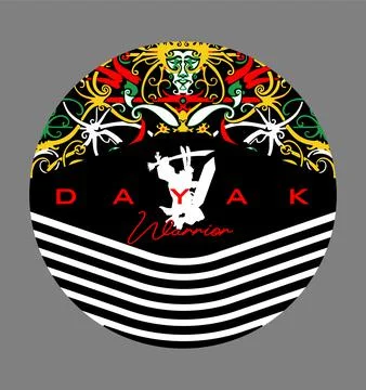 Dayak warrior with Dayak art pattern background Illustrazione stock