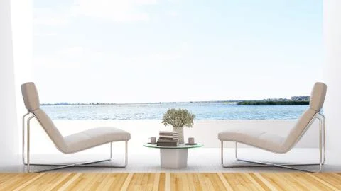 Daybed on terrace in hotel - 3D Rendering Stock Illustration