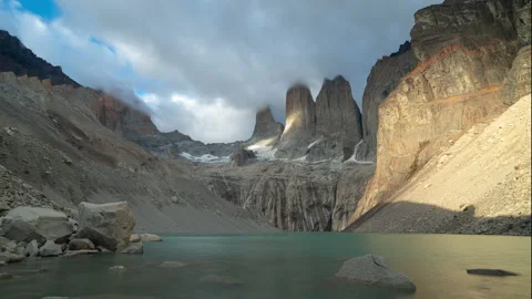 Daybreak time lapse at Torres del Paine Cerro Torre Stock Footage 238416324