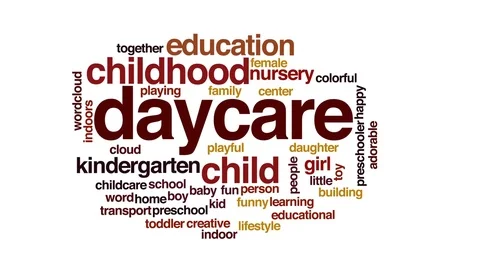 Daycare animated word cloud, text design animation. Video stock 72004153