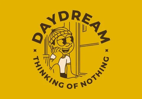 Daydream, thinking of nothing. a boy wearing a beanie was daydreaming by th.. イラスト素材