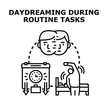 Daydreaming during everyday routine tasks concept vector Stock-Illustration