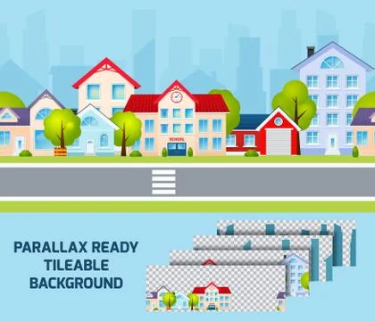 Daylight cityscape parallax effect background tileable Stock Illustration