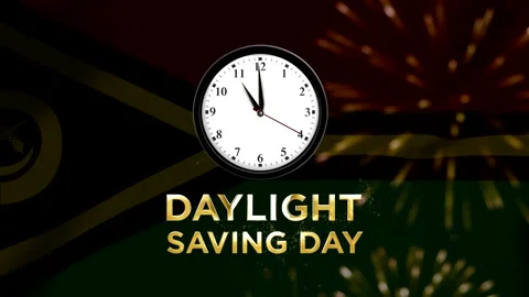Daylight saving day banner featuring a round wall clock against the nationa.. Stock-Footage 346541254