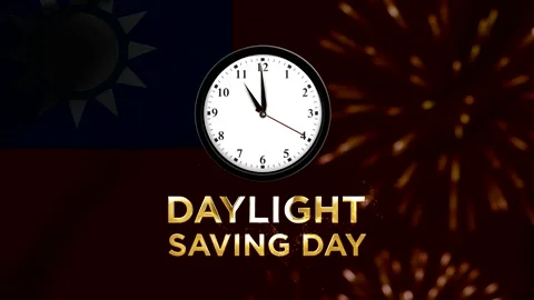 Daylight Saving Day concept with an analog clock face and gold text on a Ta.. Stock Footage 346541457