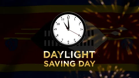 Daylight saving day concept with a clock face against the national flag of .. Stock Footage 346541431